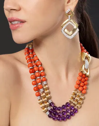 DAVID WEBB Coral and Amethyst Bead Necklace | Thumbnail 2 DAVID WEBB Coral and Amethyst Bead Necklace | Thumbnail 2