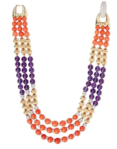 DAVID WEBB Coral and Amethyst Bead Necklace | Thumbnail 1 DAVID WEBB Coral and Amethyst Bead Necklace | Thumbnail 1