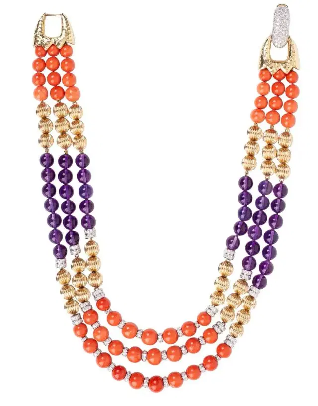DAVID WEBB Coral and Amethyst Bead Necklace