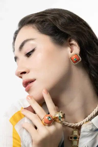 DENISE CASSOU Coral Emerald Earrings | Thumbnail 2 DENISE CASSOU Coral Emerald Earrings | Thumbnail 2