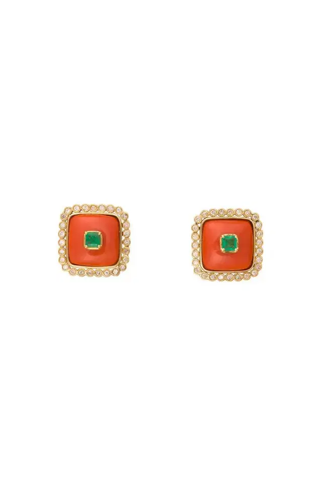 DENISE CASSOU Coral Emerald Earrings