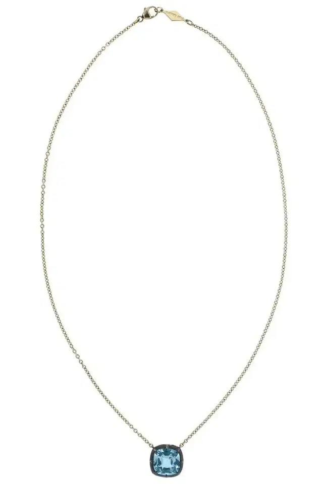 Fred Leighton Cushion Blue Topaz Collet Signature Pendant Necklace