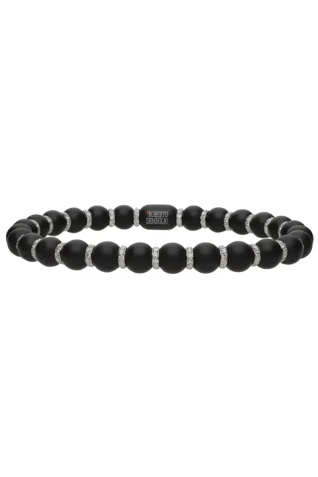 ROBERTO DEMEGLIO Diamond Alternating Matte Black Sfera Stretch Bracelet