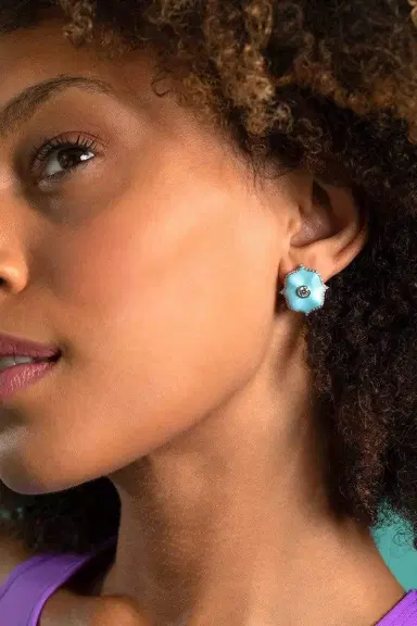 Bayco Diamond and Turquoise Ceramic Lotus Earrings | Thumbnail 2