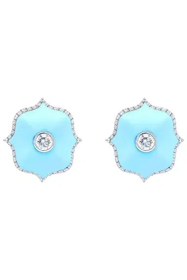 Bayco Diamond and Turquoise Ceramic Lotus Earrings | Thumbnail 1