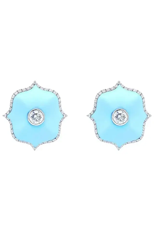 Bayco Diamond and Turquoise Ceramic Lotus Earrings