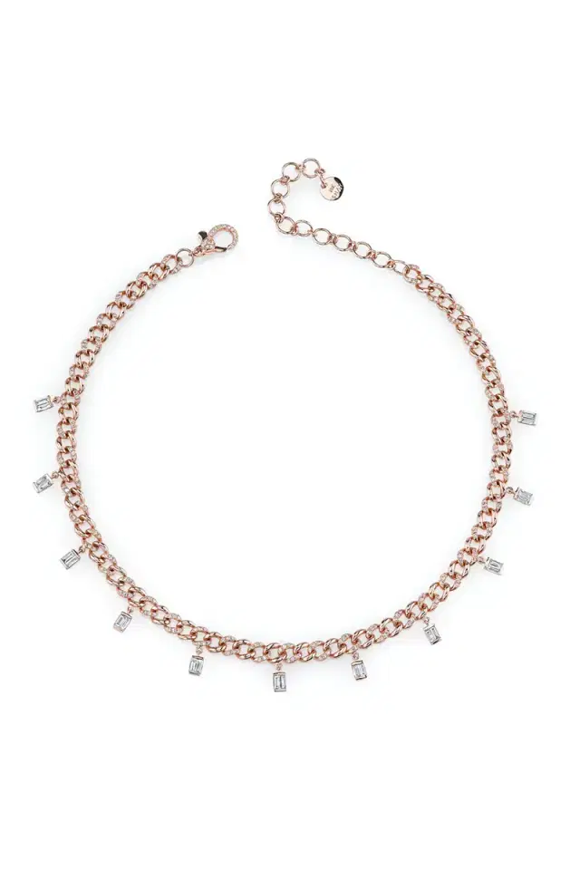 SHAY JEWELRY Diamond Baguette Drop Link Choker Necklace
