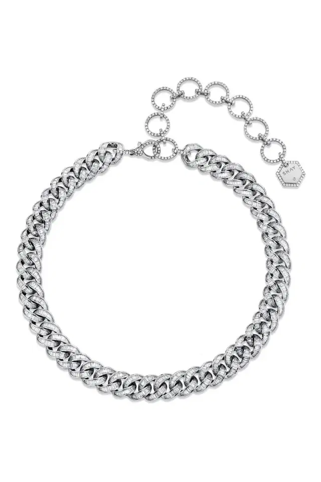 SHAY JEWELRY Diamond Baguette Essential Link Necklace - White Gold