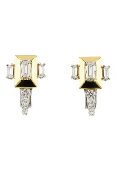 YEPREM Diamond Baguette Golden Strada Earrings | Thumbnail 1