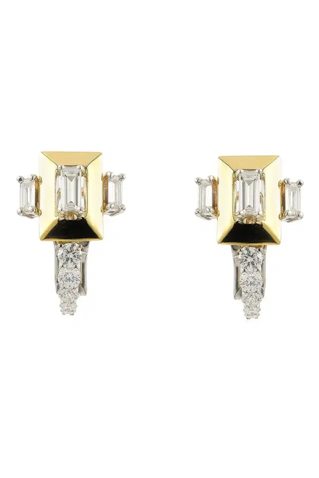 YEPREM Diamond Baguette Golden Strada Earrings