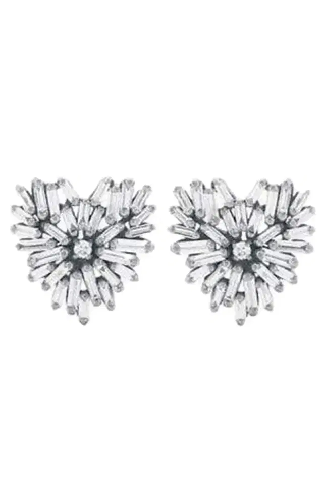 Suzanne Kalan Diamond Baguette Heart Earrings