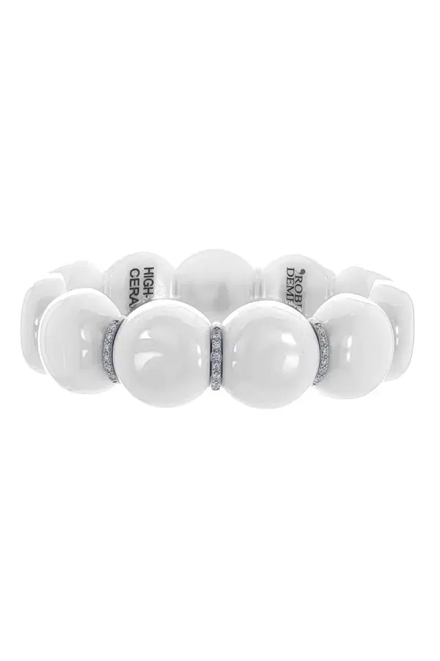 ROBERTO DEMEGLIO Diamond Bar White Large Bead Dama Bracelet