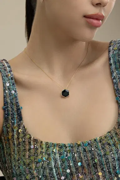 LISA NIK Diamond Black Onyx Hexagon Necklace | Thumbnail 2 LISA NIK Diamond Black Onyx Hexagon Necklace | Thumbnail 2