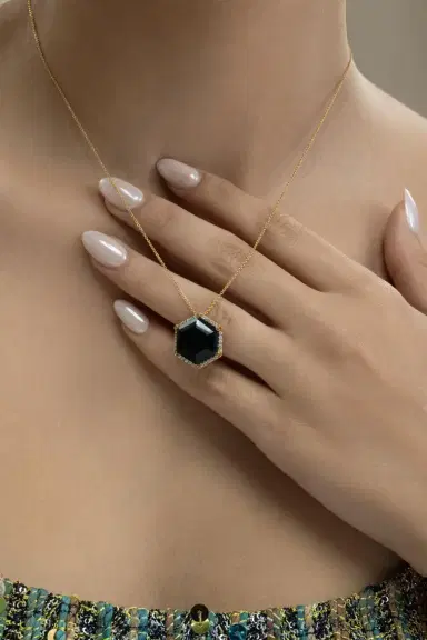 LISA NIK Diamond Black Onyx Hexagon Necklace | Thumbnail 3 LISA NIK Diamond Black Onyx Hexagon Necklace | Thumbnail 3