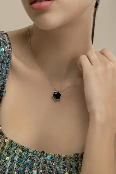 LISA NIK Diamond Black Onyx Hexagon Necklace | Thumbnail 4 LISA NIK Diamond Black Onyx Hexagon Necklace | Thumbnail 4
