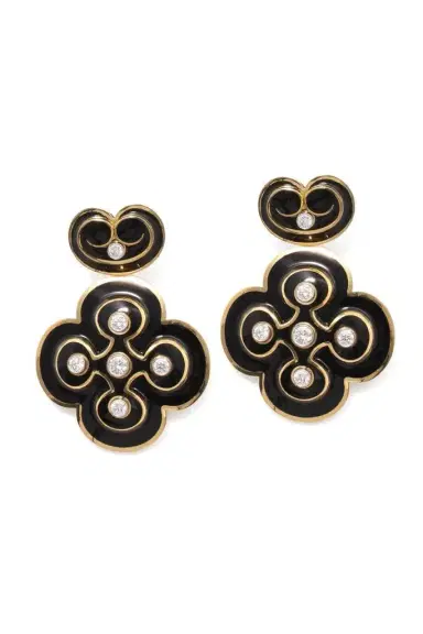 DAVID WEBB Diamond Black Quatrefoil Earrings | Thumbnail 1 DAVID WEBB Diamond Black Quatrefoil Earrings | Thumbnail 1