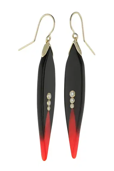 MARK DAVIS Diamond Black Red Bakelite Earrings | Thumbnail 1