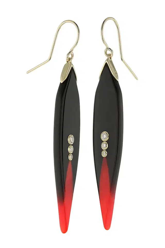 MARK DAVIS Diamond Black Red Bakelite Earrings