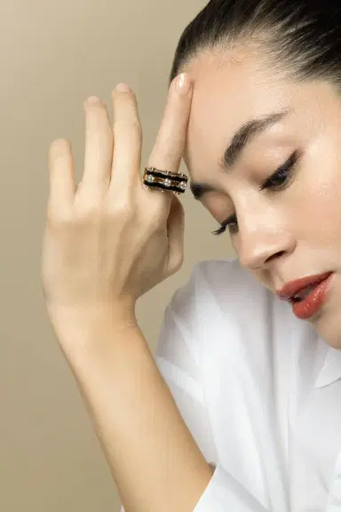 DAVID WEBB Diamond Black Small Wave Studlette Ring | Thumbnail 4