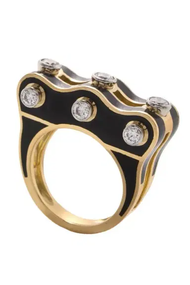 DAVID WEBB Diamond Black Small Wave Studlette Ring | Thumbnail 1