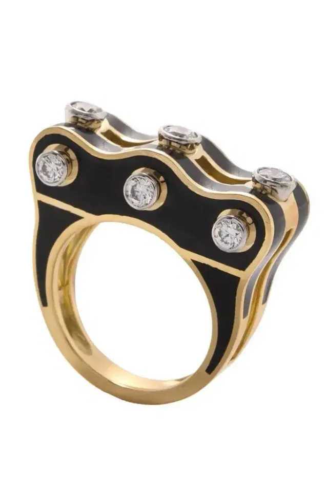 DAVID WEBB Diamond Black Small Wave Studlette Ring
