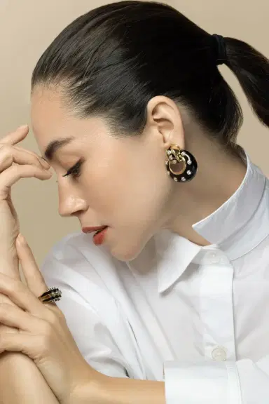 DAVID WEBB Diamond Black Stud Doorknocker Earrings | Thumbnail 2 DAVID WEBB Diamond Black Stud Doorknocker Earrings | Thumbnail 2