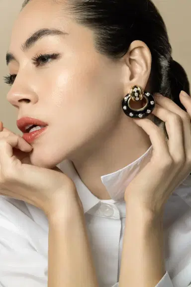 DAVID WEBB Diamond Black Stud Doorknocker Earrings | Thumbnail 3 DAVID WEBB Diamond Black Stud Doorknocker Earrings | Thumbnail 3