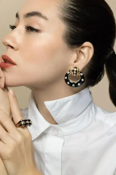 DAVID WEBB Diamond Black Stud Doorknocker Earrings | Thumbnail 4 DAVID WEBB Diamond Black Stud Doorknocker Earrings | Thumbnail 4