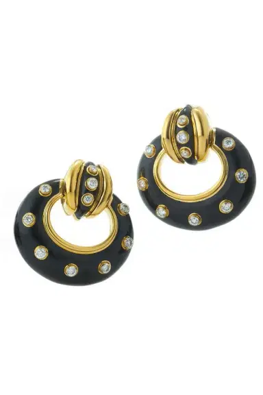 DAVID WEBB Diamond Black Stud Doorknocker Earrings | Thumbnail 1 DAVID WEBB Diamond Black Stud Doorknocker Earrings | Thumbnail 1