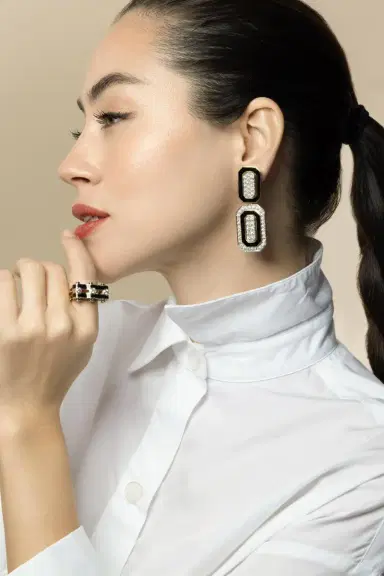 DAVID WEBB Diamond Black Tuxedo Earrings | Thumbnail 2 DAVID WEBB Diamond Black Tuxedo Earrings | Thumbnail 2