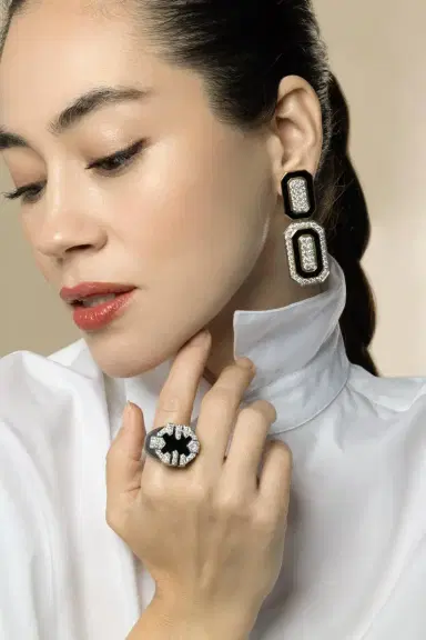 DAVID WEBB Diamond Black Tuxedo Earrings | Thumbnail 3 DAVID WEBB Diamond Black Tuxedo Earrings | Thumbnail 3
