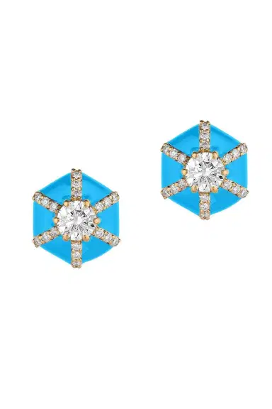 GOSHWARA Diamond Blue Hexagon Queen Stud Earrings | Thumbnail 1 GOSHWARA Diamond Blue Hexagon Queen Stud Earrings | Thumbnail 1