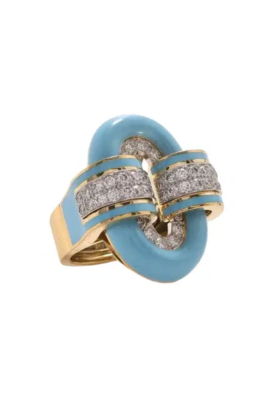 DAVID WEBB Diamond Blue Oval Buckle Ring | Thumbnail 1