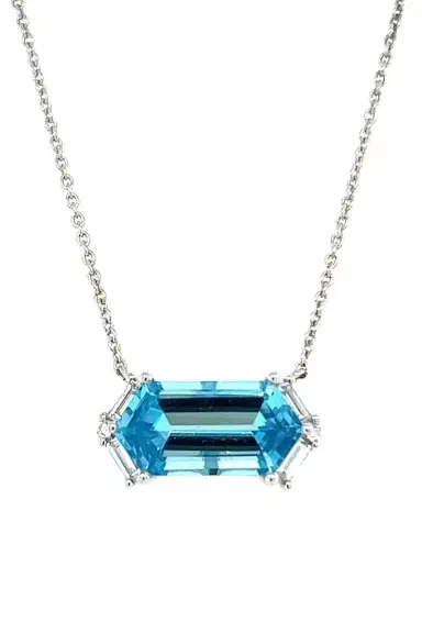 LISA NIK Diamond Blue Topaz Elongated Hexagon Necklace | Thumbnail 1
