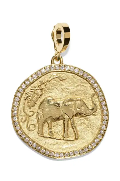 Azlee Diamond Border Elefante Large Coin Charm | Thumbnail 1 Azlee Diamond Border Elefante Large Coin Charm | Thumbnail 1