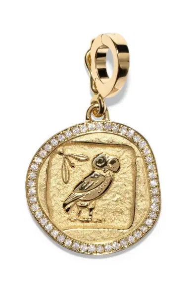 Azlee Diamond Border Owl Wisdom Small Coin Charm | Thumbnail 1