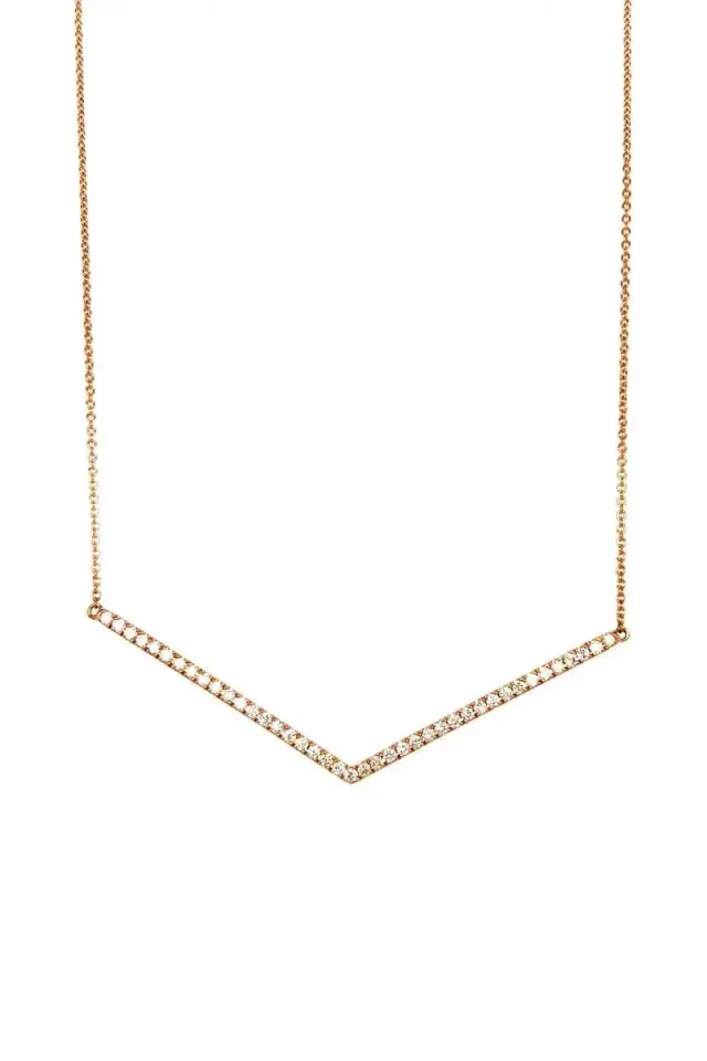 LISA NIK Diamond Chevron Necklace - Rose Gold