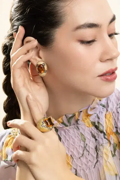 ANDREOLI Diamond Citrine Oval White Earrings | Thumbnail 2 ANDREOLI Diamond Citrine Oval White Earrings | Thumbnail 2