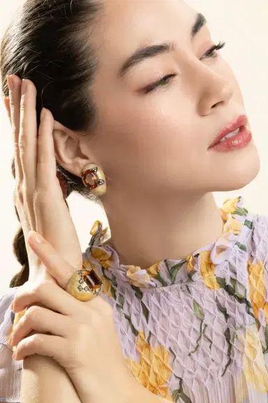 ANDREOLI Diamond Citrine Oval White Earrings | Thumbnail 3 ANDREOLI Diamond Citrine Oval White Earrings | Thumbnail 3