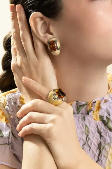 ANDREOLI Diamond Citrine Oval White Earrings | Thumbnail 4 ANDREOLI Diamond Citrine Oval White Earrings | Thumbnail 4