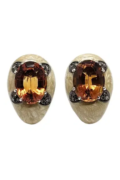 ANDREOLI Diamond Citrine Oval White Earrings | Thumbnail 1 ANDREOLI Diamond Citrine Oval White Earrings | Thumbnail 1