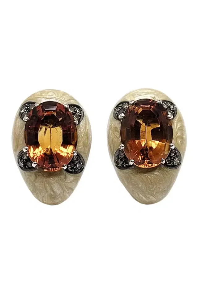 ANDREOLI Diamond Citrine Oval White Earrings
