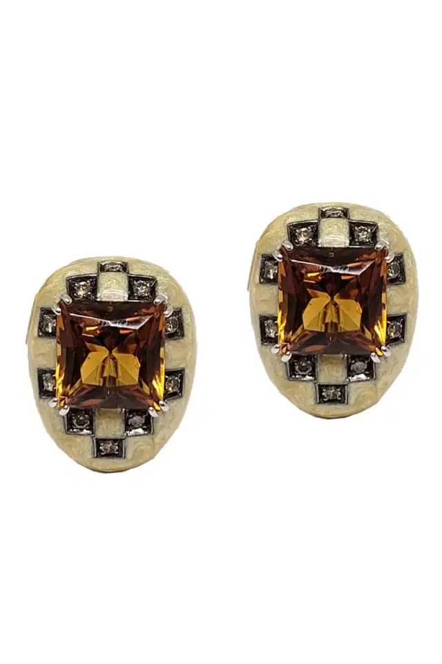 ANDREOLI Diamond Citrine Square Earrings