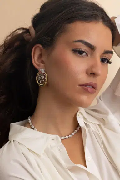 YEPREM Diamond Cluster Round Hoop Earrings | Thumbnail 2 YEPREM Diamond Cluster Round Hoop Earrings | Thumbnail 2