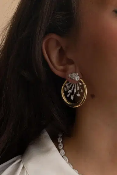 YEPREM Diamond Cluster Round Hoop Earrings | Thumbnail 4 YEPREM Diamond Cluster Round Hoop Earrings | Thumbnail 4