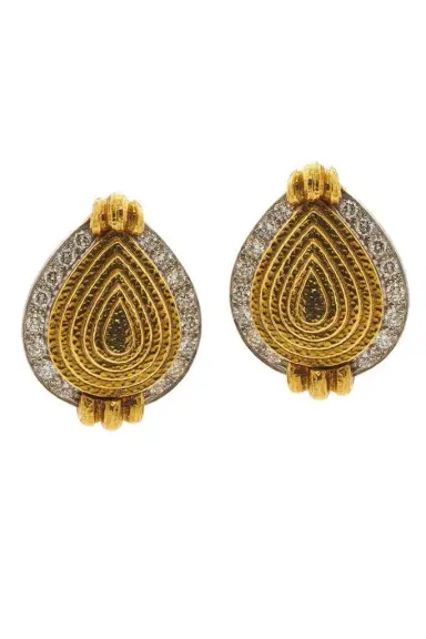 DAVID WEBB Diamond Concentric Pear Earrings | Thumbnail 1 DAVID WEBB Diamond Concentric Pear Earrings | Thumbnail 1