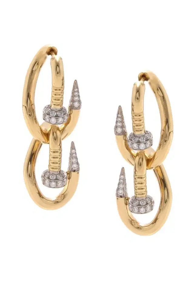 DAVID WEBB Diamond Double Bent Nail Earrings