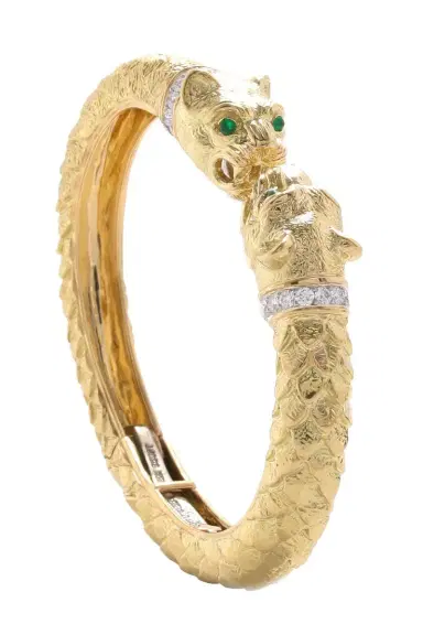 DAVID WEBB Diamond Emerald Greek Lion Cuff Bracelet | Thumbnail 1