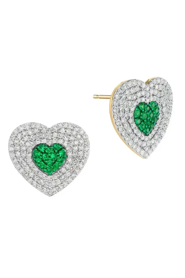 PHILLIPS HOUSE Diamond Emerald Infinity Heartbeat Stud Earrings