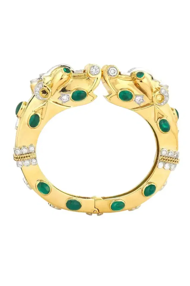 DAVID WEBB Diamond Emerald Makara Bracelet